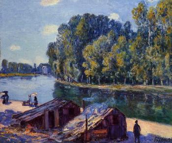 Alfred Sisley : Cabins along the Loing Canal, Sunlight Effect
